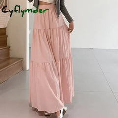 Cyflymder Women Sweet Cake Skirt Summer Trend High Waist Pleated Casual Elegant All-Match Solid