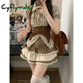Cyflymder Women Three Piece Set with Retro and Fashionable Temperament Striped Shirt Vest High Waist Design Sense