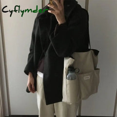 Cyflymder Women Tote Bag Aesthetic Solid Color Students Casual Handbag Shoulder Large Capacity