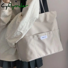 Cyflymder Women Tote Bag Aesthetic Solid Color Students Casual Handbag Shoulder Large Capacity