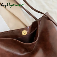 Cyflymder Women Tote Bag Fashion Underarm Pouch Large Capacity Soft Pu Leather Shoulder Retro