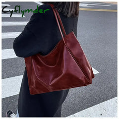 Cyflymder Women Tote Bag Fashion Underarm Pouch Large Capacity Soft Pu Leather Shoulder Retro
