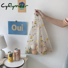Cyflymder Women Transparent Tote Double Organza Yarn Cloth Bags Embroidery Flowers Handbag High