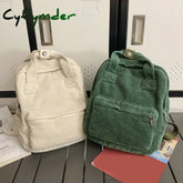 Cyflymder Women Traveling Backpack Solid Color Double Shoulder Bag Corduroy Multiple Pockets For