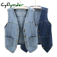 Cyflymder Women Vintage Denim Waistcoat Jacket 2024 Spring New Female Short Slim Sleeveless Coat