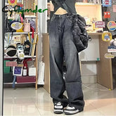 Cyflymder Women Vintage Streetwear Black Baggy Korean Jeans High Waiste Oversize Wide Leg Pants