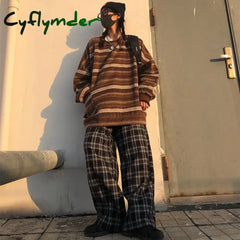 Cyflymder Women Vintage Striped Sweaters Autumn Winter Casual Oversize Long Sleeve Knitted Sweater Unisex Couples Hip