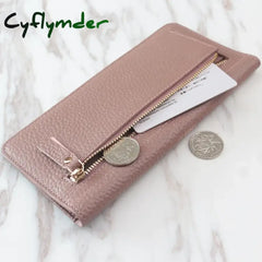 Cyflymder Women Wallets Genuine Leather Women Long Wallet Fashion Zipper Bag Multicolor Wallet Splicing Wild Coin Purse