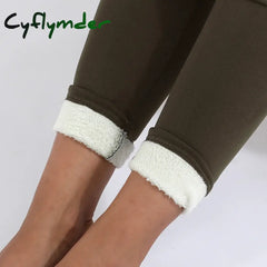 Cyflymder Women Winter Plus Velvet Stretch Leggings High Waist Warm Leggings Women Casual Thick Winter Leggings