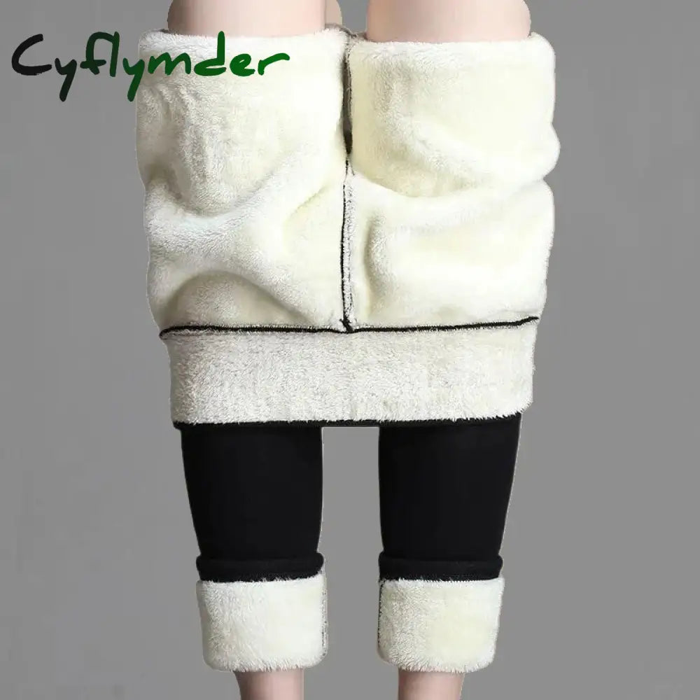 Cyflymder Women Winter Plus Velvet Stretch Leggings High Waist Warm Leggings Women Casual Thick Winter Leggings Black
