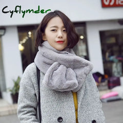Cyflymder Women Winter Warm Thicken Cross Collar Scarf Solid Color Faux Rabbit Fur Plush Elegant Shawl Scarfs