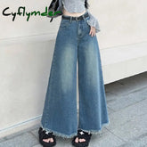 Women's American Vintage Washed Wide Leg Jeans Street Casual Blue Denim Trousers Female High Waist Straight Pants