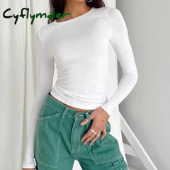 Cyflymder Women’s Autumn And Winter Long Sleeve T-Shirt Y2K Slim-Fit Ladies Pullover Basic O
