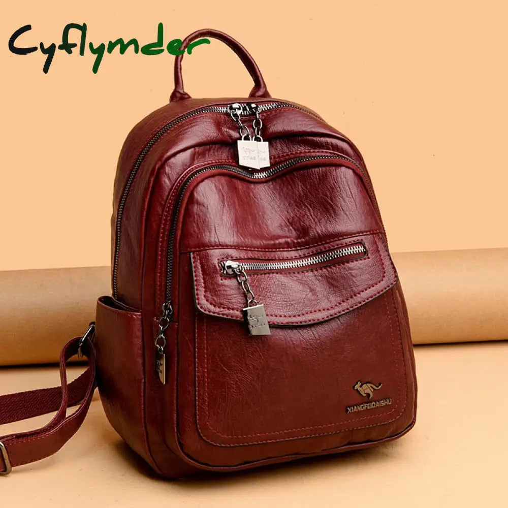 Cyflymder Women’s Backpack Fashion And Elegant Bag Soft Leather Solid Zipper Comfortable For