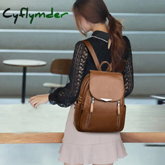 Cyflymder Womens Backpack Female Pu Leather Back Pack Large Capacity School Bag For Girl Double