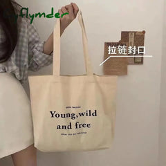 Cyflymder Women’s Bag Cheap Casual Large Capacity Shoulder Bags Shopper Canvas Letter Fashion