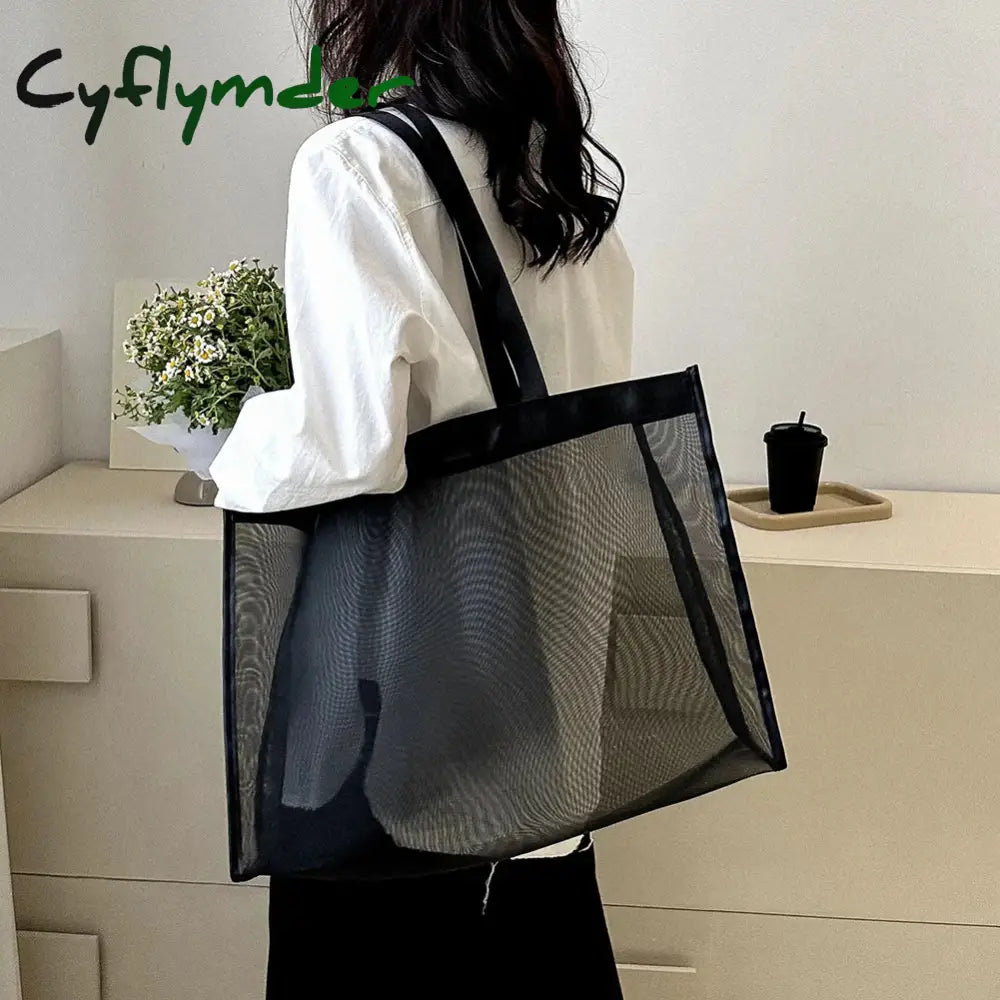 Women's Bag Large Capacity Mesh Shopping Bag Transparent Waterproof Shoulder Bag Travel Tote Bags Handbag Summer Vacation