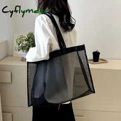 Women's Bag Large Capacity Mesh Shopping Bag Transparent Waterproof Shoulder Bag Travel Tote Bags Handbag Summer Vacation