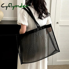 Cyflymder Women’s Bag Large Capacity Mesh Shopping Transparent Waterproof Shoulder Travel Tote