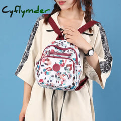 Cyflymder Women’s Bag Trend Vintage Print Small Travel Backpack Waterproof Nylon Mini Luxury