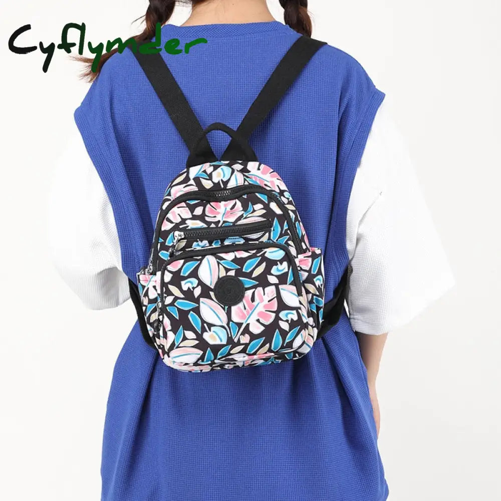 Cyflymder Women’s Bag Trend Vintage Print Small Travel Backpack Waterproof Nylon Mini Luxury