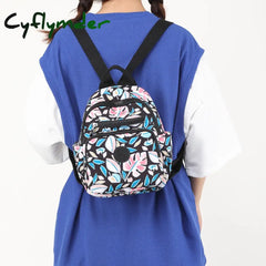 Cyflymder Women’s Bag Trend Vintage Print Small Travel Backpack Waterproof Nylon Mini Luxury