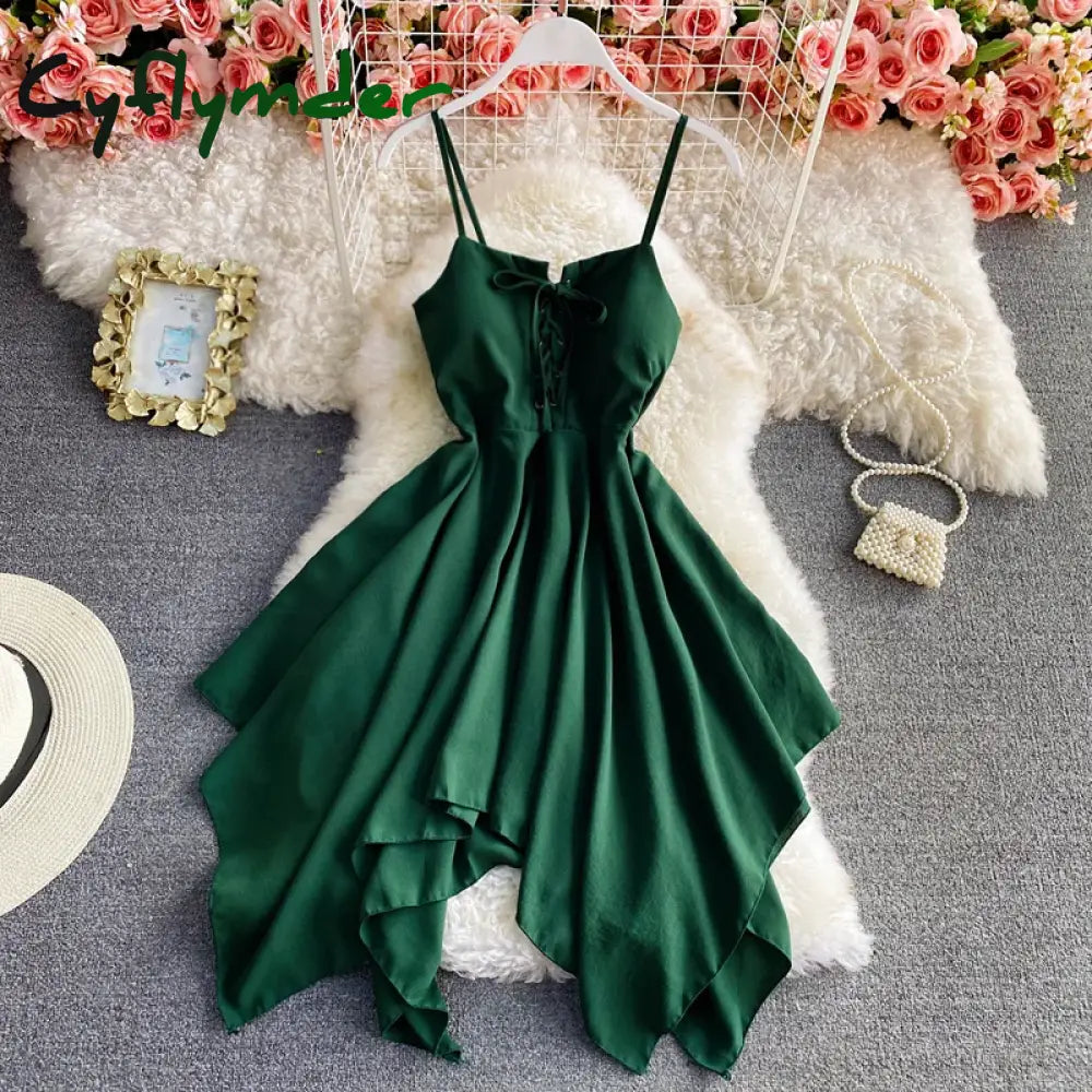 Women's Beach Travel Clothing Summer Sexy Solid Color Long Sling Dress Lady Casual Party V-Neck Skirts Female Dresses