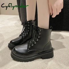 Cyflymder Women’s Boots Autumn/Winter New British Style Plush Fashion Thick Bottom Motorcycle Boots Lace Comfort Zipper