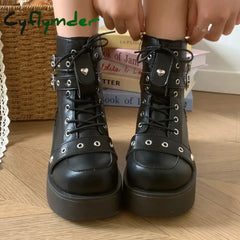 Cyflymder Women’s Boots Autumn Women Ankle Boots Platform Wedges High Heels Short Boots New Fashion Design Zip Cosplay