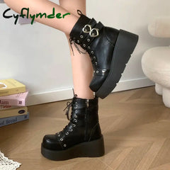 Cyflymder Women’s Boots Autumn Women Ankle Boots Platform Wedges High Heels Short Boots New Fashion Design Zip Cosplay