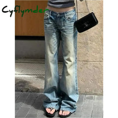 Cyflymder Women’s Casual Style Harajuku Y2K Wide Leg Jeans Vintage High Waist Loose Blue Pants Winter Female Baggy