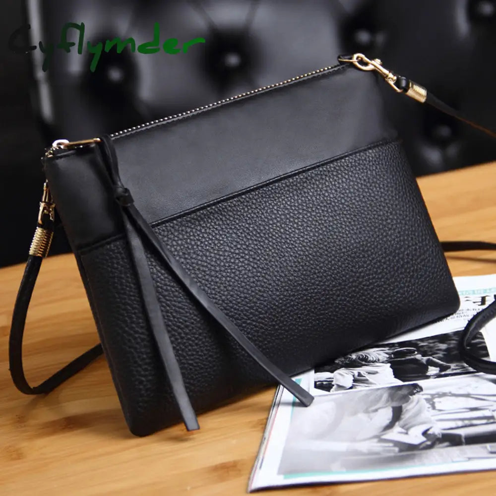 Cyflymder Women’s Clutch Bag Simple Black Leather Crossbody Bags Enveloped Shaped Small Messenger