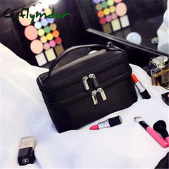 Cyflymder Women’s Double Layer Cosmetic Bag Box Waterproof Oxford Makeup Case Travel Organizer