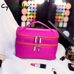 Cyflymder Women’s Double Layer Cosmetic Bag Box Waterproof Oxford Makeup Case Travel Organizer