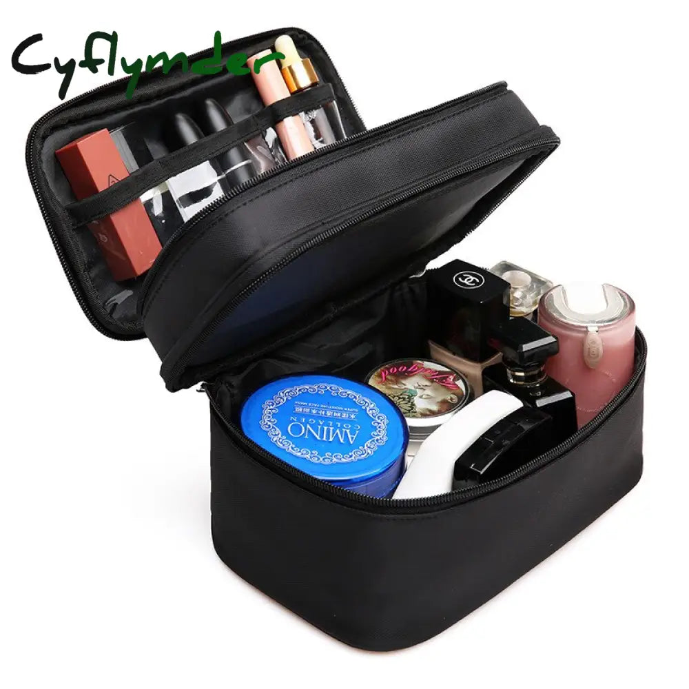 Cyflymder Women’s Double Layer Cosmetic Bag Box Waterproof Oxford Makeup Case Travel Organizer