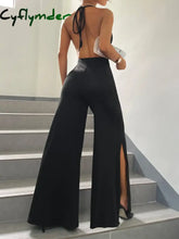 Cyflymder Women’s Fashion Halter Sexy Hollow-back Slim-fit Slit Stretch Thin Jumpsuit