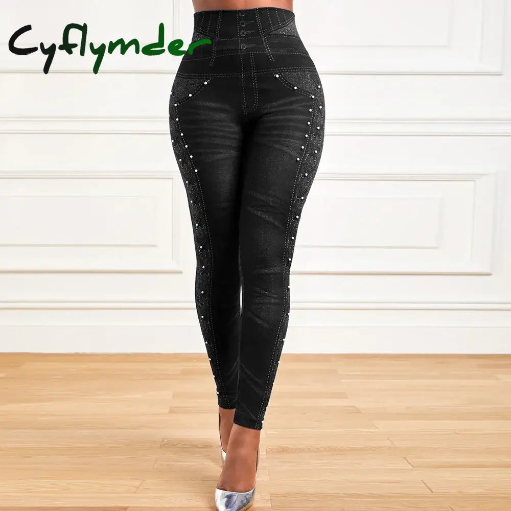 Women's Faux Denim Jeans High Waist Pants Ladies Casual Stretchy Skinny Trousers Fashion Clothing M-3XL Plus Size Leggings