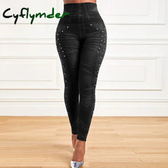 Women's Faux Denim Jeans High Waist Pants Ladies Casual Stretchy Skinny Trousers Fashion Clothing M-3XL Plus Size Leggings