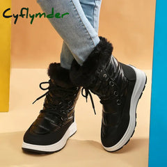 Cyflymder Women’s Faux Fur Ankle Boots Chunky Platform Waterproof Snow Boots Women Silver Thick Plush Warm Winter Boots