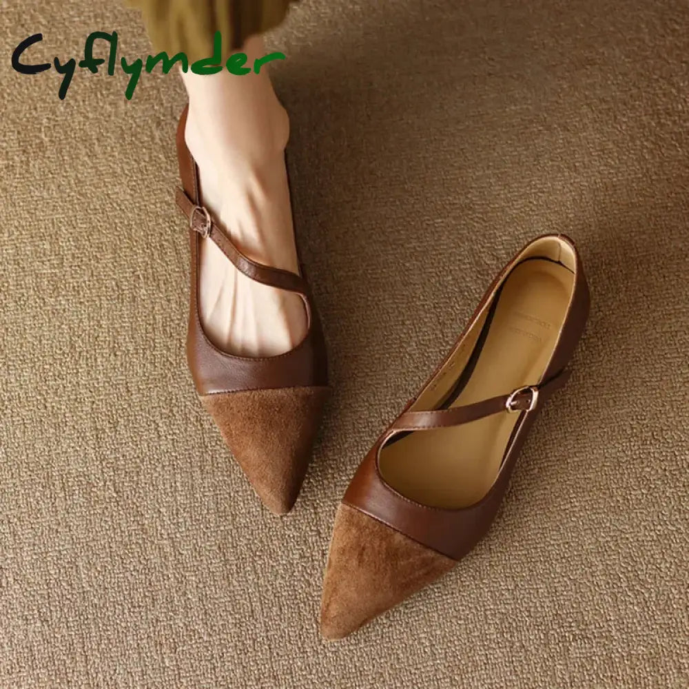 Cyflymder Women’s Flats Pointed Toe Mary Jane Shoes for Women Elegant Dress Shoes Oblique Strap Ladies Shoes