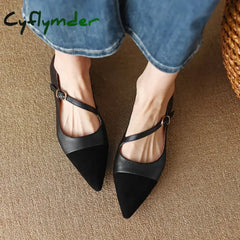 Cyflymder Women’s Flats Pointed Toe Mary Jane Shoes for Women Elegant Dress Shoes Oblique Strap Ladies Shoes