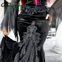 Cyflymder Women’s Gothic Half Skirt 2024 New Temperament Slim Sexy Embossed Long Palace Style