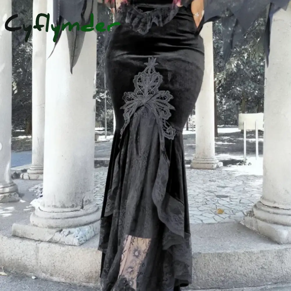 Women's Gothic Half Skirt 2024 New Temperament Slim Sexy Embossed Long Skirt Palace Style Ruffles Fishtail Half Skirt
