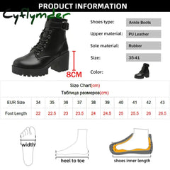 Cyflymder Women’s High Heels Ankle Boots For Black Pu Leather Platform Short Woman Side Zipper