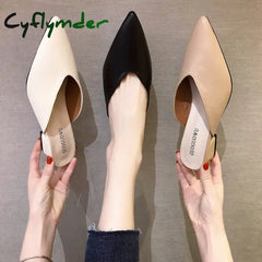Cyflymder Women’s High Heels Comfortable Soft Leather Shoes Office Low Heel Pointed Toe Mules Shoes Mary Jane Shoes