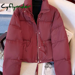 Cyflymder Women’s Jacket New Korean Version Stand Collar Short Cotton-padded Jacket Thickening Warm Parkas Winter