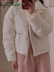 Cyflymder Women’s Jacket New Korean Version Stand Collar Short Cotton-padded Jacket Thickening Warm Parkas Winter