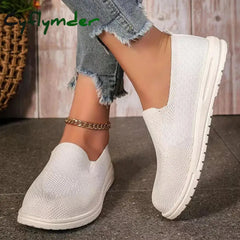 Cyflymder Women’s Knitted Mesh Loafers Plus Size 43 Lightweight Soft Sole Casual Shoes Woman Autumn Non-Slip Breathable