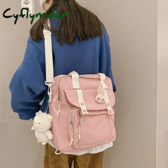 Cyflymder Women’s Nylon Backpack Candy Color Waterproof School Bag Teen Girls Contrast Shoulder