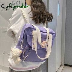 Cyflymder Women’s Nylon Backpack Candy Color Waterproof School Bag Teen Girls Contrast Shoulder